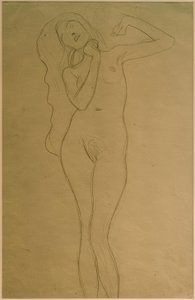 Staande vrouwennaakt met opgeheven armen (studie) door Gustav Klimt
